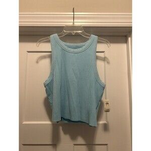 New Aerie Textured Free Spirit Ribbed Tank Top Light Blue XL Game Day